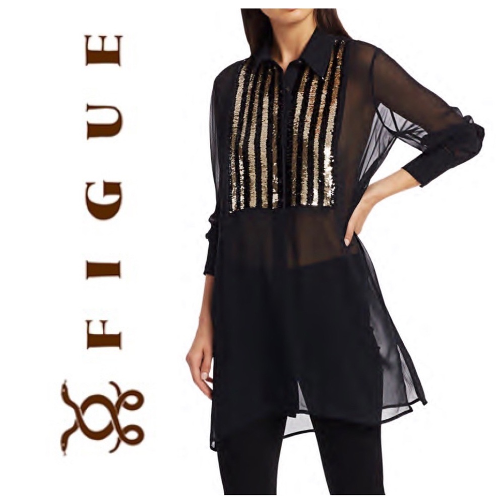 Figue Silk and Sequin Tuxedo Shirt Small BNWOT 🖤✨